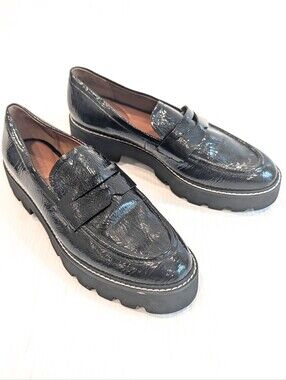 FRANCO SARTO Balin Patent Black Women's Chunky Platform Penny Loafers Size 10